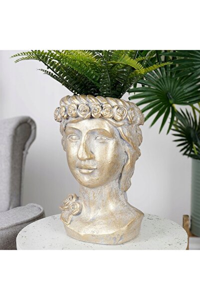 Vilde Ghiveci GOLDEN HEAD, capac, pentru plante, flori, ierburi, statuetă, ja...