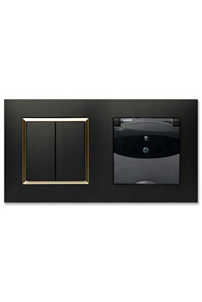 NO BRAND Priză dublă cu întrerupător și ramă Ospel Aria Negru Auriu