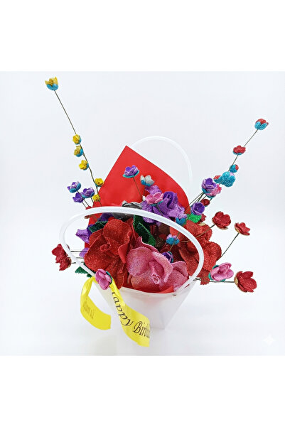Generic Brand Buchet Floral Handmade in cutie transparenta cu manere mari Cad...