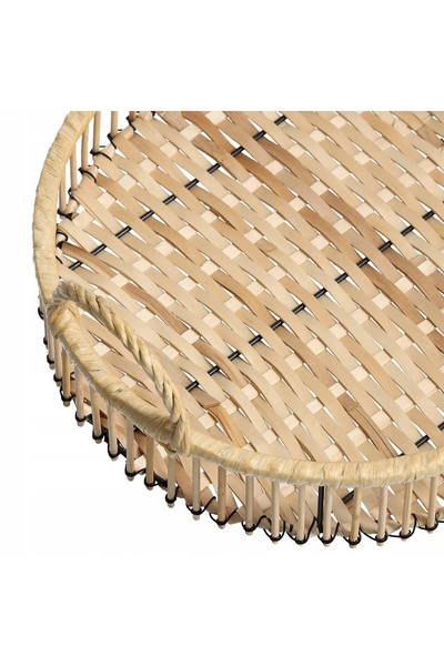 zeller Tavă decorativă din ratan cu mânere, diametru 32cm