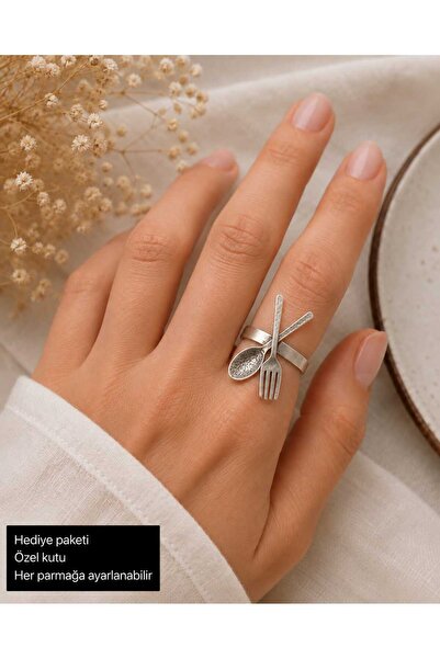 HER ŞEY NOTA www.herseynota.com Silver Color Women's Ring with Adjustable Spo...