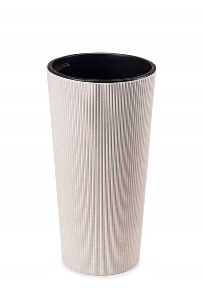 HowHomely Ghiveci înalt cu textură Urbanika Wood, alb, h57 cm + INSERȚIE