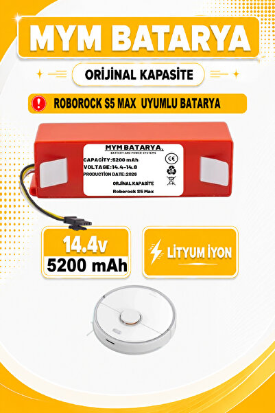MYM BATARYA Roborock S5 Max Uyumlu Akıllı Robot Süpürge Bataryası 14.4v 5200m...