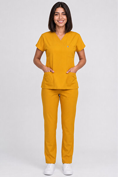 DENİZ İŞ Women's V-Neck Bat Sleeve Powder, Pomegranate Flower, Mustard, Brick...
