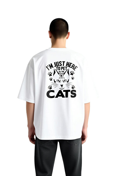 PayBuy Men's Oversize Cat Printed T-Shirt 100% Cotton Relaxed Fit Short Sleev...
