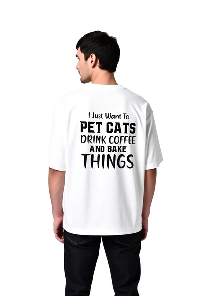 PayBuy Cats Coffee and Bakery Love Printed Men's Oversize T-Shirt