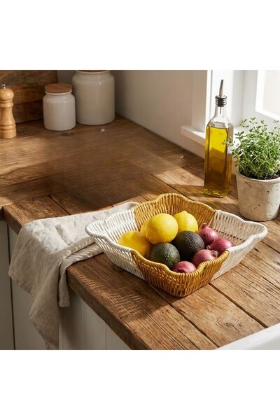 Marsilyan Square Wavy Double Color Plastic Rattan Bread and Fruit Basket - Mu...