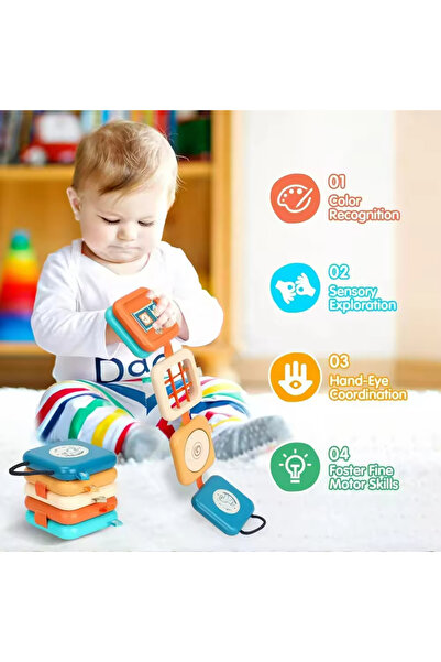 OEM Jucărie educativă Montessori busy board cu activități senzoriale, sortare forme și cuburi