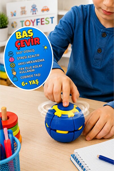 TOYFEST Press Spin Ball Topaç Bas Çevir Stres Topu 360° Dönen Fidget Oyuncak ...