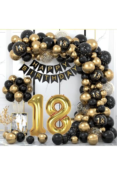 Generic Brand Kit decor aniversare 18 ani Negru+Audiu: arc balon, 75 baloane,...