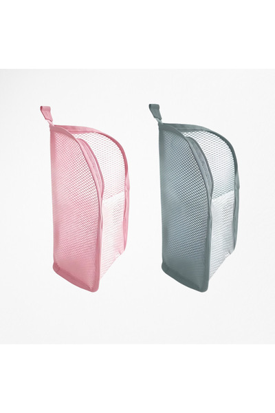 Choice14 Pink x1 Grey x1 Portable Mesh Standing Toiletry Bag, Lightweight Fol...