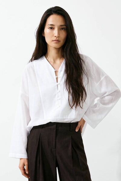 Hooopstore V Yaka Oversize Beyaz Bluz