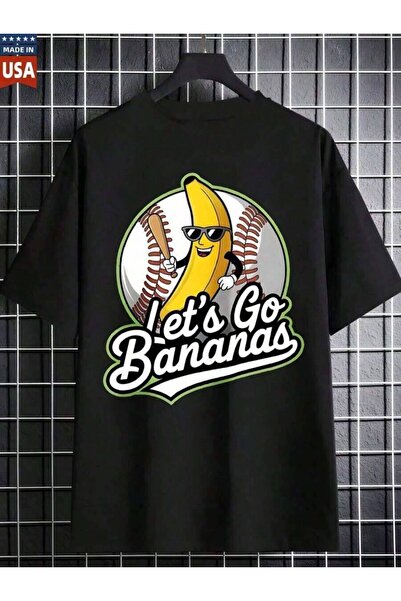 4CR Percent Cotton Baseball Shirt Men Women Funny Banana Design Lets Go Banan...