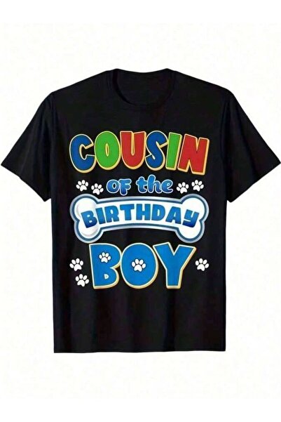 23ERVA Of Birthday Boy Dog Family Party-Shirt -% Black With Colorful Cousin P...