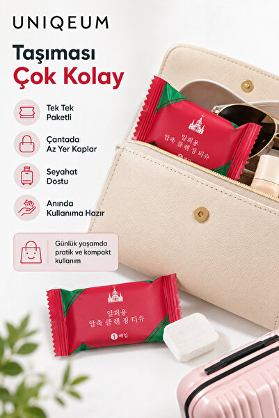Uniquem 20'li Sıkıştırılmış Temizleme Havlusu 30x24 cm Su ile Açılan Pratik Mendil