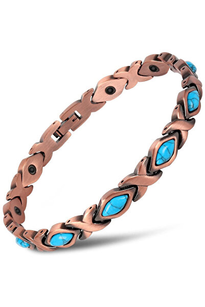 Choice 21cm Hot Stamping Vintage Copper Turquoise Inlay Magnetic Therapy Brac...