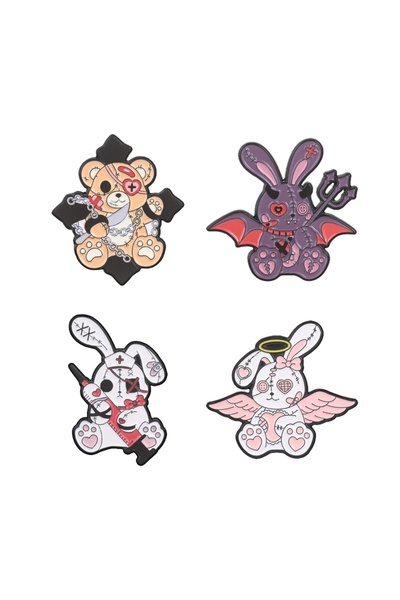 Choice3 set 1 Stitched Plush Pastel Goth Horror Doll Enamel Pin Punk Teddy Be...