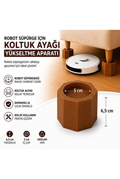 Razmo Robot Süpürge İçin Koltuk Ayağı Yükseltme Aparatı 6,5 cm Yükseltir, 5 c...