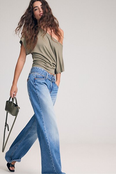 Stradivarius Çift bel detaylı geniş paça jean