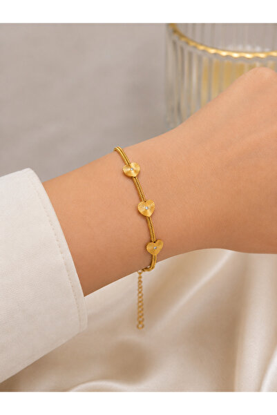 Bymiel 316L Stainless Steel Gold Color Heart Figure Detailed Adjustable Women...