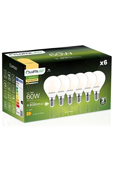 Lumiled 6x Bec LED E14 tip bilă P45 7W = 60W 806lm 3000K Cald 360 °   FILAMENT