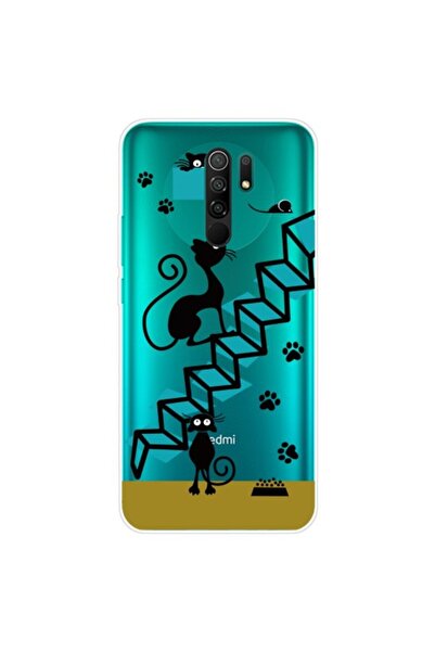 OEM Θήκη σιλικόνης TPU για Xiaomi Redmi 9 - Γάτα που Ανεβαίνει Σκαλοπάτια