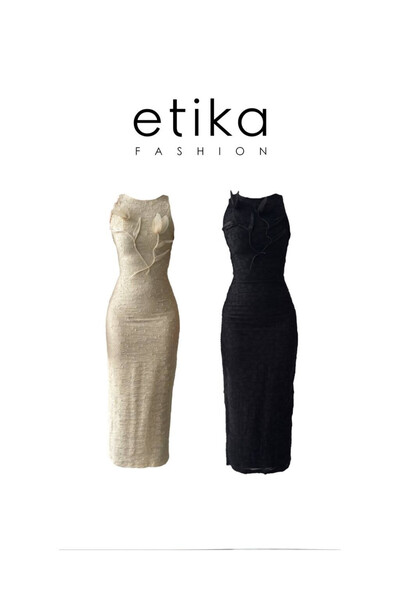 Moda Days Γυναικείο μαύρο μίντι φόρεμα αμάνικο με λαιμόκοψη ποδηλάτου και λου...
