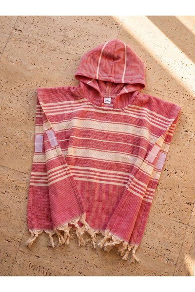 cottonparis Cotton Paris Adult Bathrobe Poncho 100% Cotton Beach Towel Peshtemal Pink