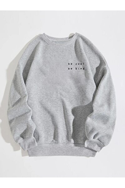 JENOLAN Be Cool Be Kind Printed Crew Neck Unisex Oversize Sweatshirt