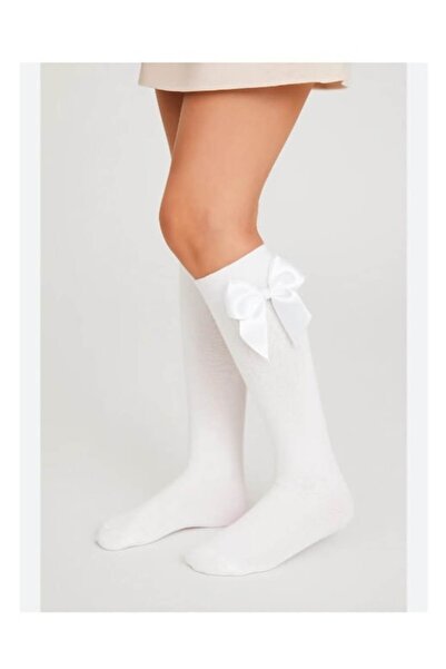 MASHASHOP Girls' lycra socks, long, kindergarten, school, bow, white, 6 years...