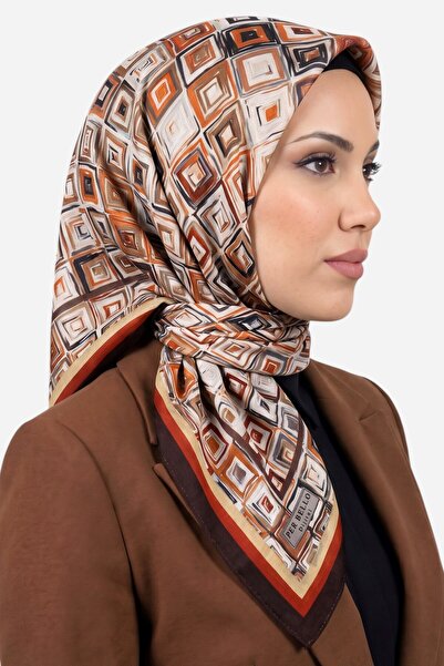 hadiora Women's Coffee Orange Geometric Patterned Stitched Writing Cotton Cas...