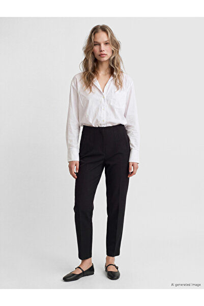 LC Waikiki Lcw Vision Black High Waist Slim Fit Women's Pleated Trousers