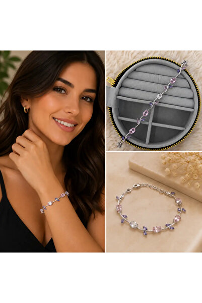 Bozhi Pastel Color Zircon Stone Silver Color Elegant Bracelet Silver Sparklin...
