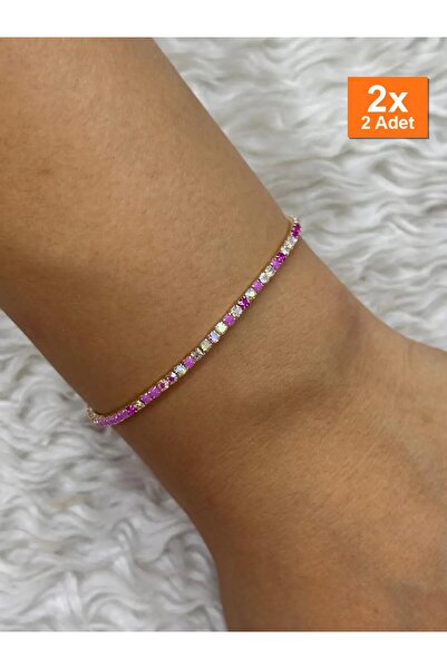 Bozhi Rose Gold Color Fuchsia Zircon Stone Thin Waterway Bracelet Steel