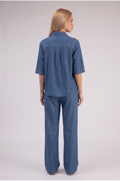OXEDCO Women's Tencel Fabric Half Sleeve Shirt Pants Denim Set