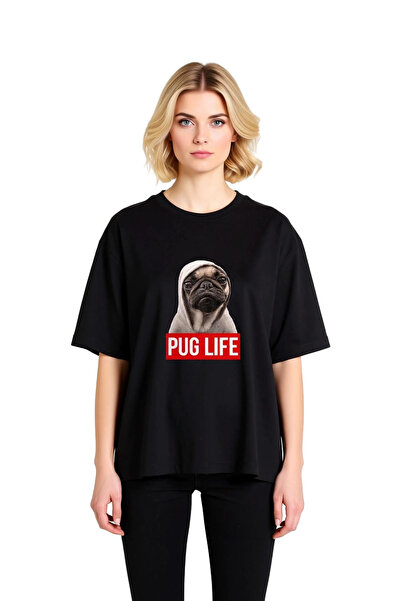 PayBuy Women's Oversize T-Shirt Pug Printed Relaxed Fit Daily Wear Funny Dog ...