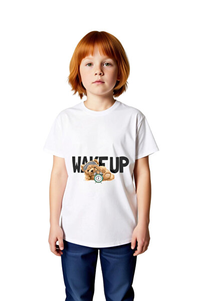 PayBuy Children's T-Shirt Wake up Themed Retro Bear Printed Relaxed Fit Short...