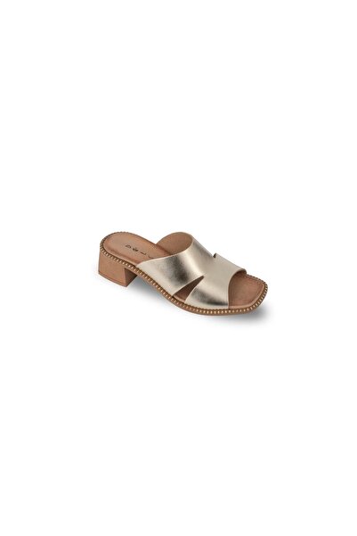 Dolce Δερμάτινo Χρυσό Mule με Τακούνι