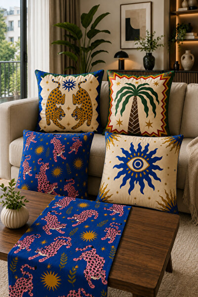 stellahomes Bohemian Leopard, Evil Eye and Palm Tree Patterned 4-Piece Throw ...