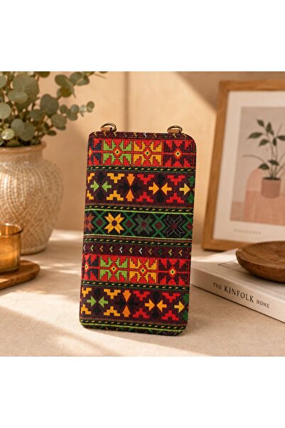 BIJUTERI Cnt-6009 Tan Kilim Patterned Tapestry Phone Bag |   Eos Collective