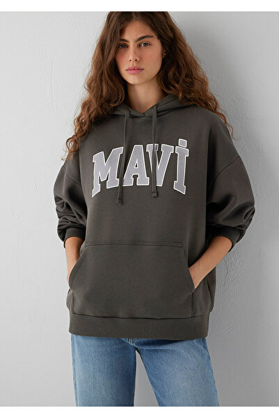 Mavi Logo Baskılı Kapüşonlu Haki Sweatshirt 1600361-71598