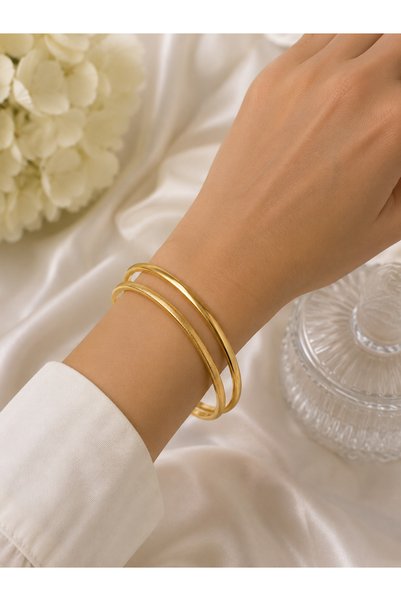Bymiel Gold Thin Steel Cuff Bracelet – Minimalist Stylish Women's Bracelet (2...