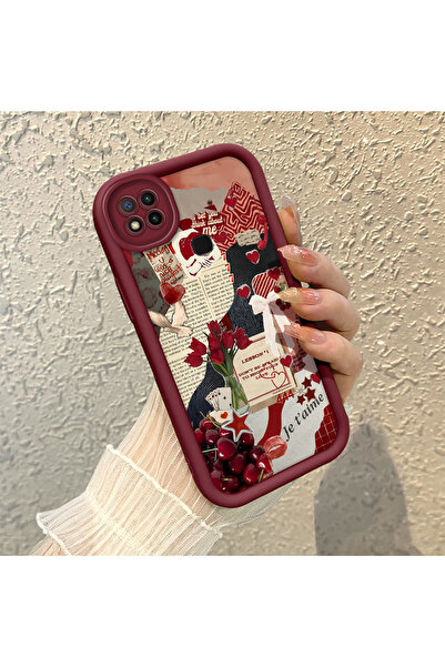 quırkshıeld Redmi 9C/10A Uyumlu Kırmızı Tonlu Eski Kağıt Kolaj Kılıf, Düz Bas...