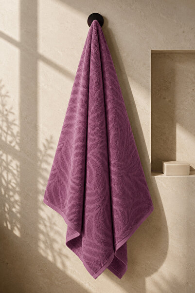 Menderes Home La Notte Flora Queen Velvet Shower Towel Plum 70X150 cm