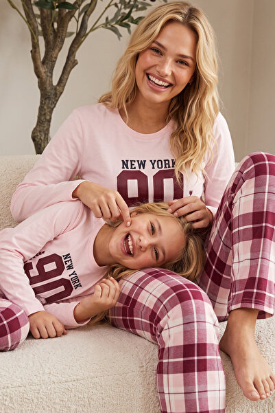 Siyah İnci Salmon Plaid Patterned Cotton Lycra Knitted Pajama Set26241184