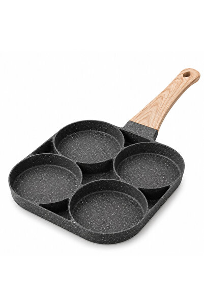 iTin Tigaie antiaderentă 4 compartimente, aluminiu, mâner lemn, 32 cm, gri