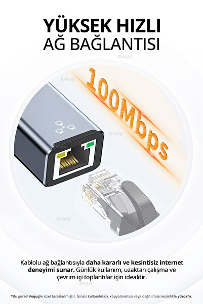 Pequip 2'si 1 Arada USB ve Type-C to RJ45 Ethernet Adaptörü Type-C RJ45 Dönüştürücü