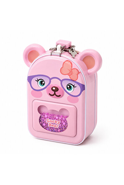 Prlk toys Lucky Bear Kilitli Metal Kumbara Pink – Money Box with Key 15 cm Ch...