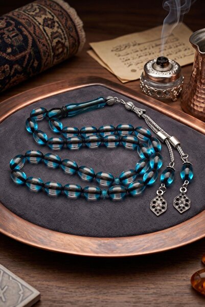 Prestige Surmeli Crimped Amber Stone Barley Cut 33-Piece Prayer Beads with Me...