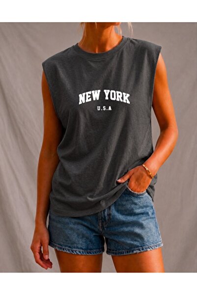 FUFLUNS New York Usa Printed Women's Regular Fit Crewneck Sports Sleeveless T...